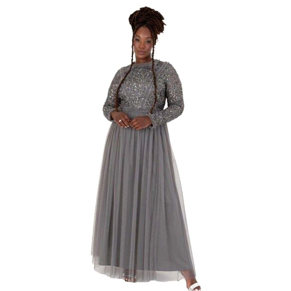 Maya Deluxe Womens/Ladies Sequin Regular Formal Maxi Dress / Charcoal